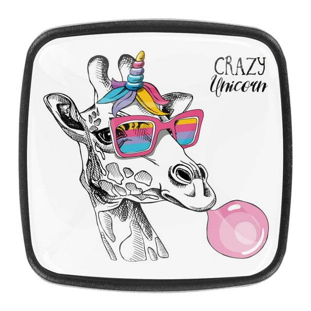 Ownta Quote Giraffe Unicorn Square Glass Drawer Handles Knobs Pulls