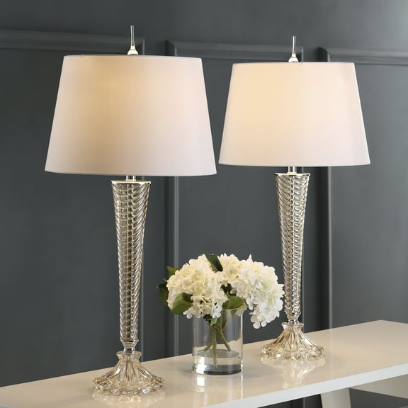 JONATHAN Y Caterina 32" Glass LED Table Lamp, Champagne (Set of 2), JYL2068A-SET2