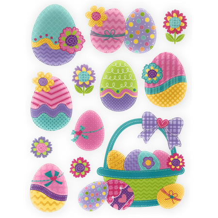 - Nantucket Home Easter Basket Eggs and Flowers Glitter Vinyl Window Clings