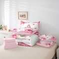 thumbnail image 6 of Homewish Letter A Monogrammed 7-Piece Bedding Comforter Set,Pink Flower Butterfly King Bedding Sets,Chic Glitter Print Bed Sheets For Girls,Microfiber Room Decorative Reversible, 6 of 8