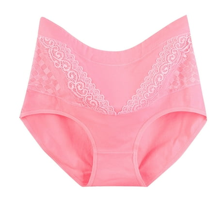 Scyoekwg Women s Cotton Underwear Solid Color Comfort High Waisted Underwear Ladies Underpants Hipster Panties Lace Stretchy Underpants(Hot Pink XXXXL)