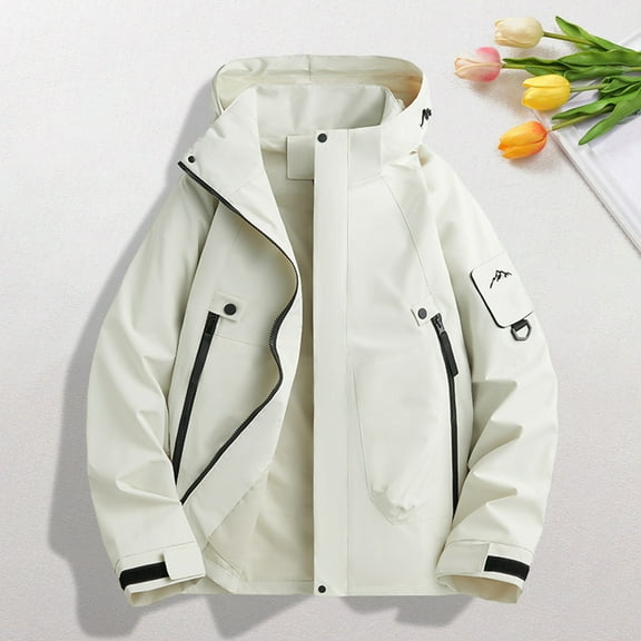 uublik Men's Windbreaker Jacket for Outdoor, Travel, Hiking, Windbreaker, Versatile, Stylish Design White