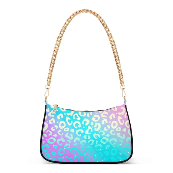Leopard Print Rainbow Cheetah Womens Chain Shoulder Bag Tote Handbag Clutch Hobo Purse with Zipper for Travel Casual