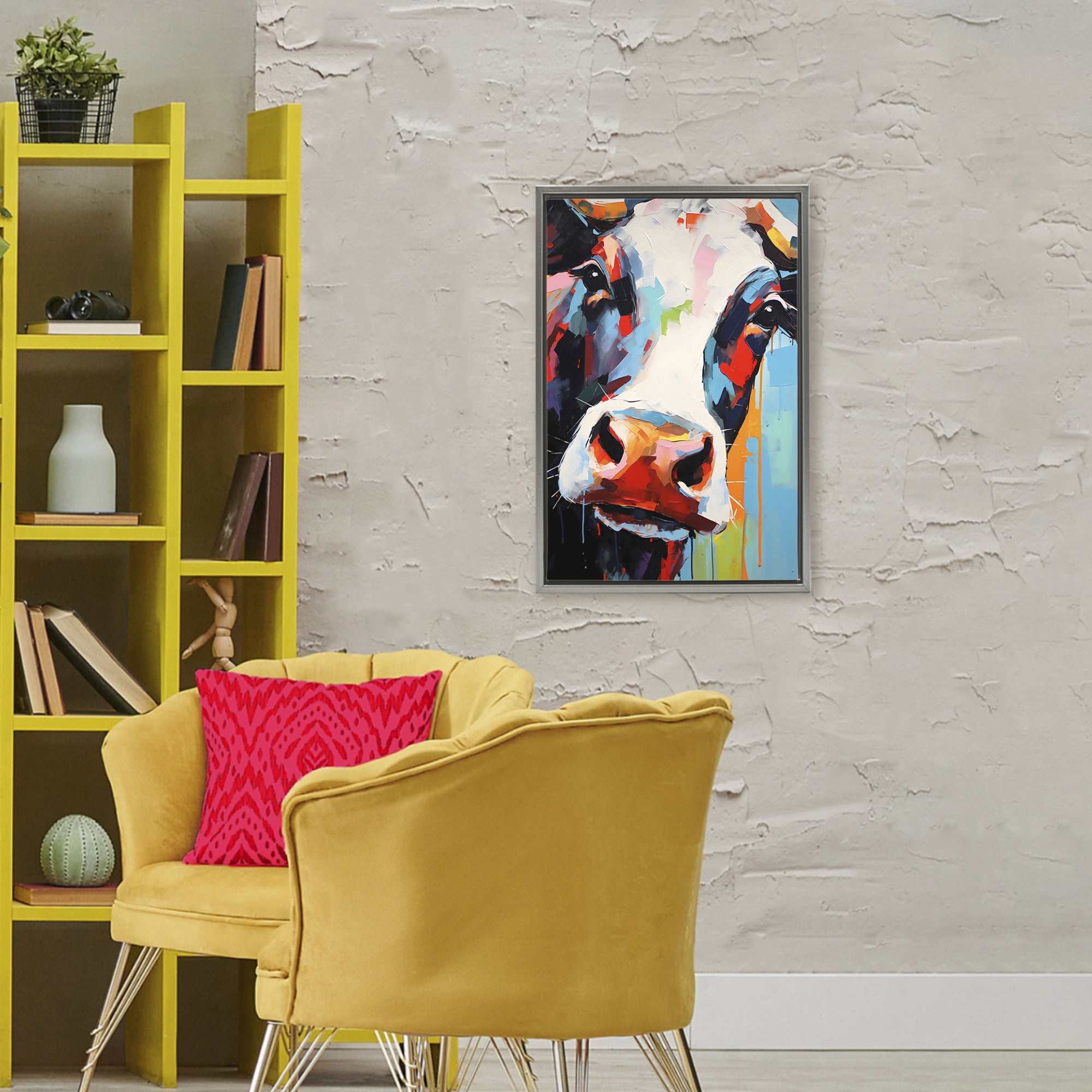 Stupell Industries Cow Of Many Colors Gray Framed Floater Canvas Wall Art, design by Creative Studio