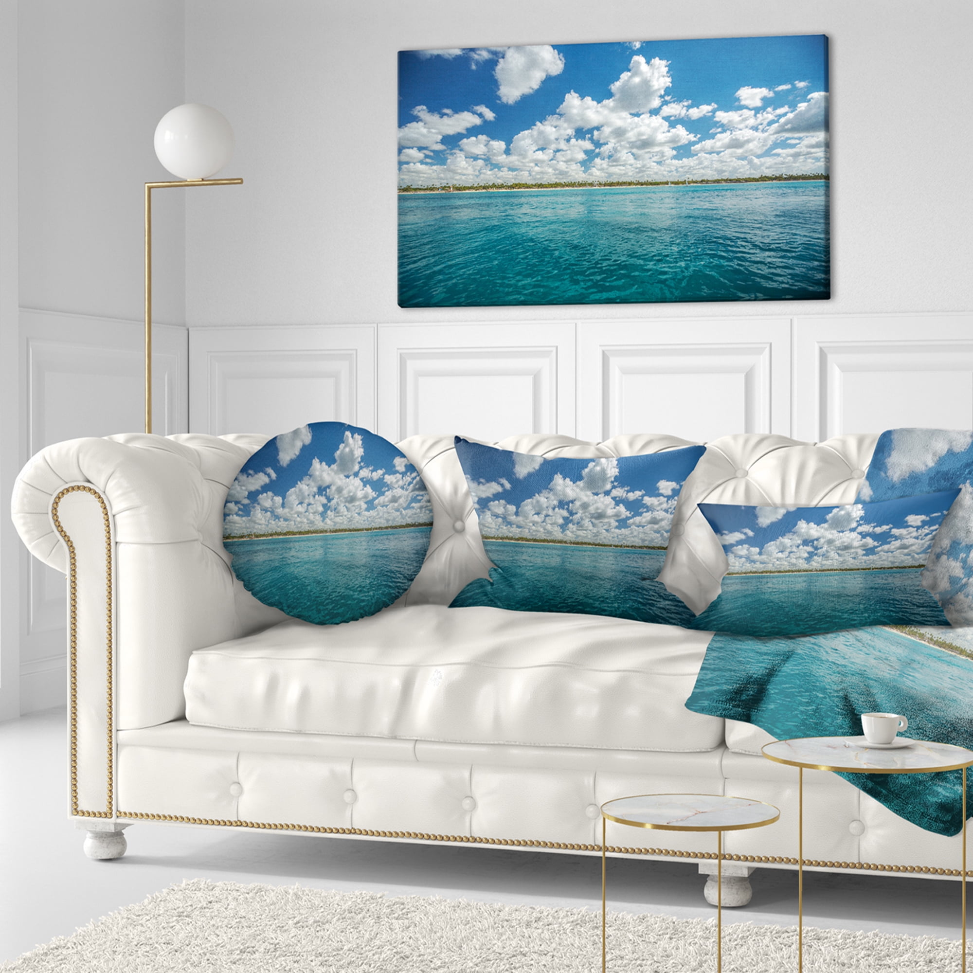 Designart White Fluffy Clouds Over Sea - Oversized Beach Throw Pillow - 12x20