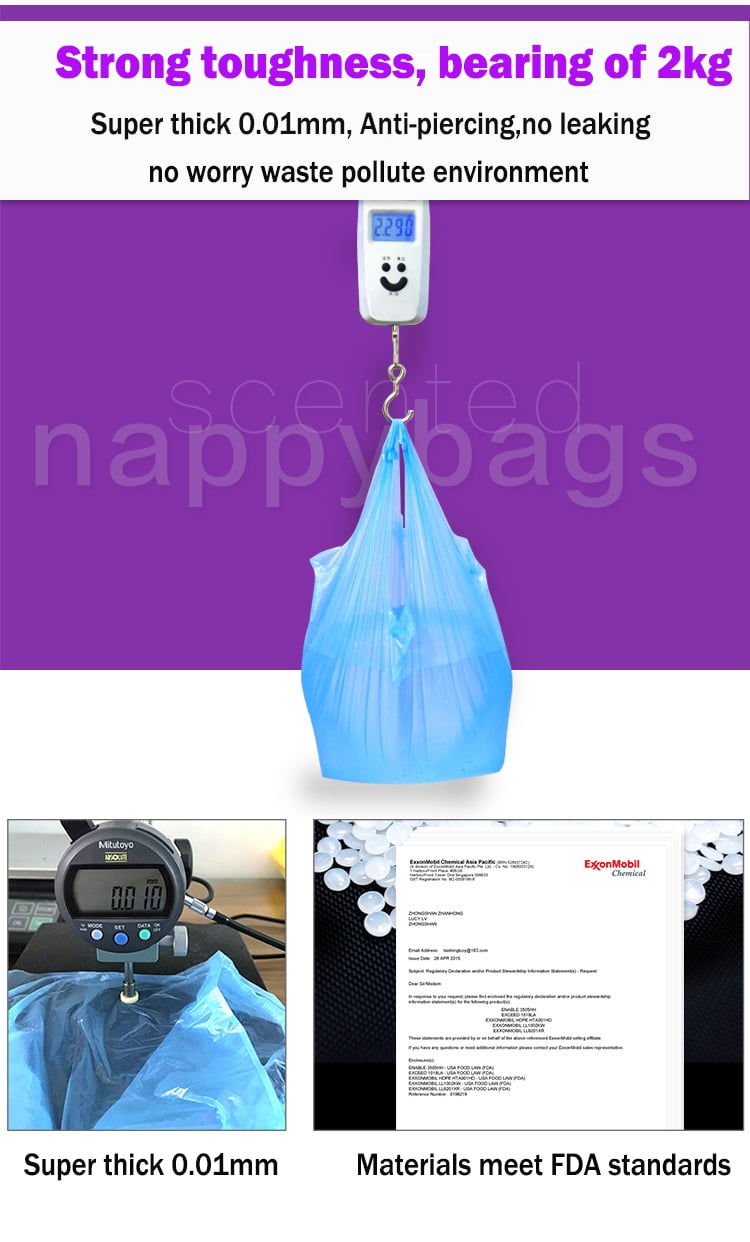 Dergik Diaper Disposal Bags for Baby, Scented, Easy Tie Handles, Diaper Trash Bags Disposable, odor locking, 270 Bags, Blue