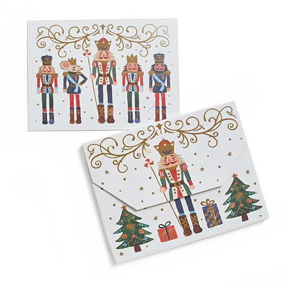 Nutcracker Noel Holiday Gift Card Holders, Christmas Design, White with Gold Accents, 4.5 x 3.5 Inches, 12 Pack (gchnn12) - Holiday Gift Wrap Supplies