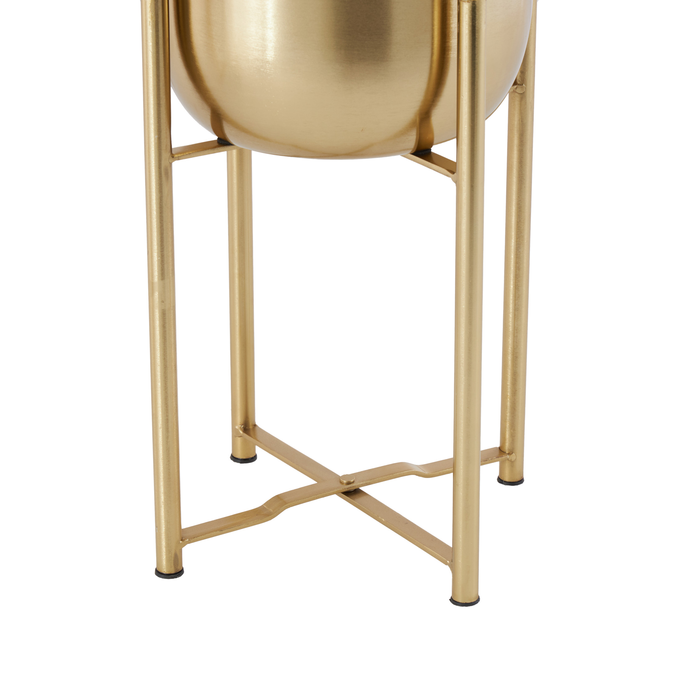 Cosmoliving by Cosmopolitan Glamorous and Elegant Indoor/Outdoor  Gold Metal Round Dome Shaped Planter in Stands, Set of 2,19", 22"H