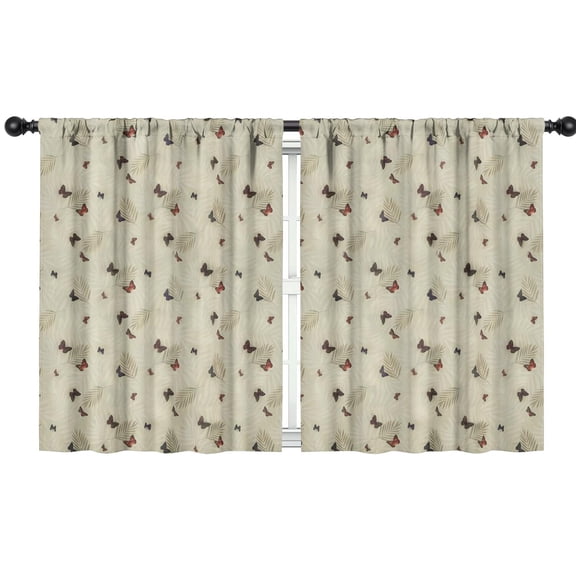 Blackout Kids Curtains,Beige Leaf Butterfly Pattern Childrens Insulated Curtains Set Of 2,Bedroom Essentials,Toddler Room Decor 42"x54"