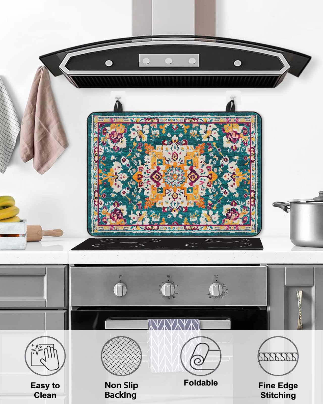 nqOlkjepod Large Induction Cooktop Protector Mat 36"x21", Vintage Southwest Stove Top Covers for Electric Stove, Boho Aztec Farmhouse Pattern Art Stove Burner Cover Mats, Glass Top Stove Cover