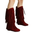 thumbnail image 4 of Xiaoxatg Women's Mid-Calf Boots Plus Size Winter Heel Fringe Design Ideal for Casual and Wear 7.5 Red, 4 of 9
