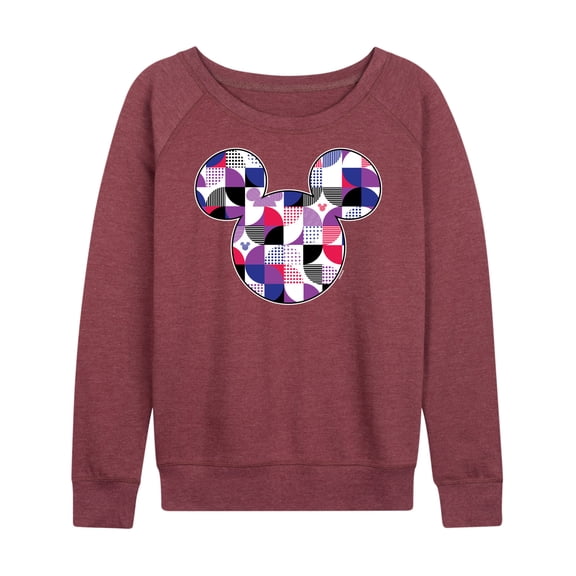 Disney - Mickey Head Solid Geo Women's Lightweight French Terry Wide Neck Long Sleeve Graphic Shirt