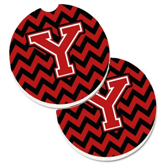 Carolines Treasures Letter Y Chevron Black and Red Set of 2 Cup Holder Car Coasters Large multicolor