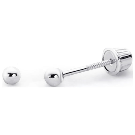 Wellingsale 14K White Gold Polished 2mm Ball Stud Earrings With Screw Back