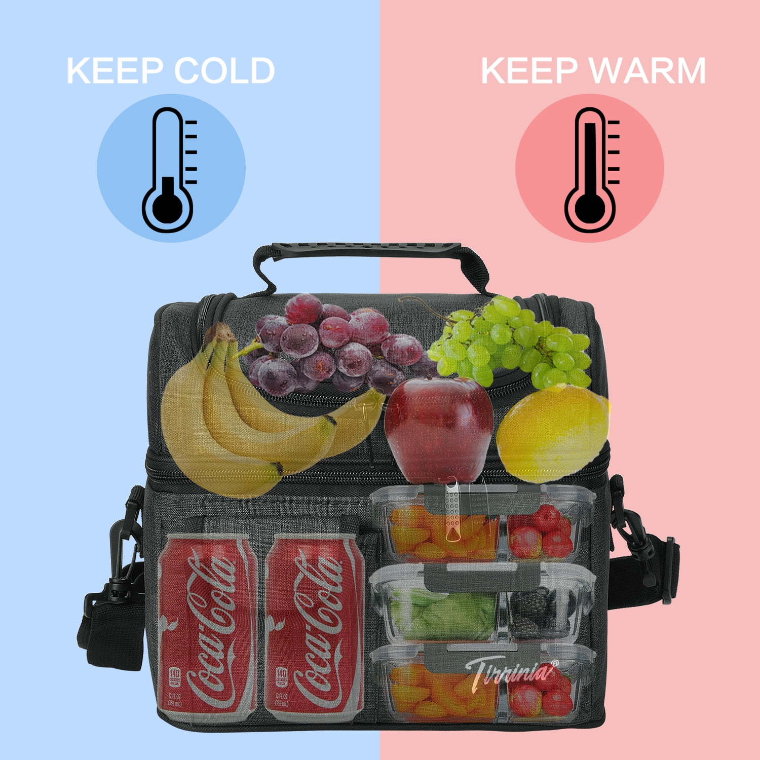 "Tirrinia Insulated Lunch Bag, Leakproof, 10.2"" x 7.5"" x 9"", Thermal Bento Cooler Tote, Dual Compartment, Charcoal"  (图3) "Tirrinia Insulated Lunch Bag, Leakproof, 10.2"" x 7.5"" x 9"", Thermal Bento Cooler Tote, Dual Compartment, Charcoal"  (图3)