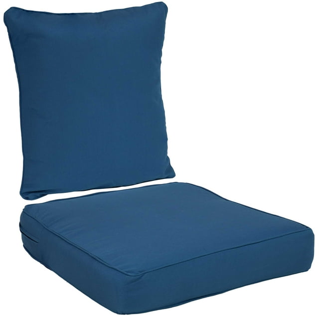 Sunnydaze Outdoor Olefin Replacement Deep Back and Seat Cushion Set for Patio Chair - Blue - 2pc