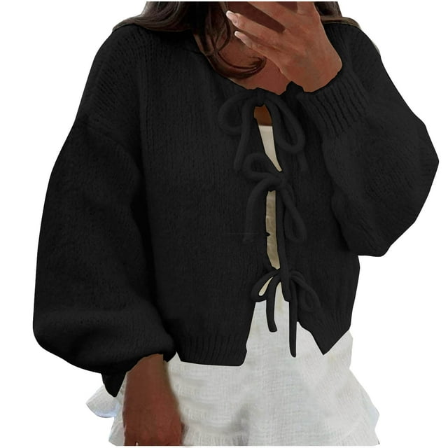 Suéter de cuello redondo para mujer, cárdigan liso de cuello redondo, otoño e invierno, suéter de moda de manga larga, abrigo para mujer, tops de poliéster
