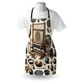 thumbnail image 4 of Traditional Apron, Oriental Weaving Machine Illustration with Ethnic Pots Urns Print, Unisex Kitchen Bib with Adjustable Neck for Cooking Gardening, Adult Size, Umber Dark Teal Ivory, by Ambesonne, 4 of 4