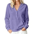 thumbnail image 2 of Sevevn Women's V Neck Half Button Sweatshirt Long Sleeve Loose Pullover Top with Front Pocket Purple S, 2 of 9