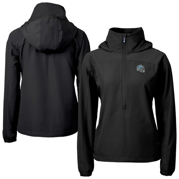 Women's Cutter & Buck Black Detroit Lions  Charter Eco Recycled Half-Zip Hooded Anorak Jacket