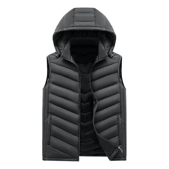 Dagegui Men's Sleeveless Jacket Lightweight Warm Thin Outerwear With Hood and Pockets Fall Quilted Vest Gray S
