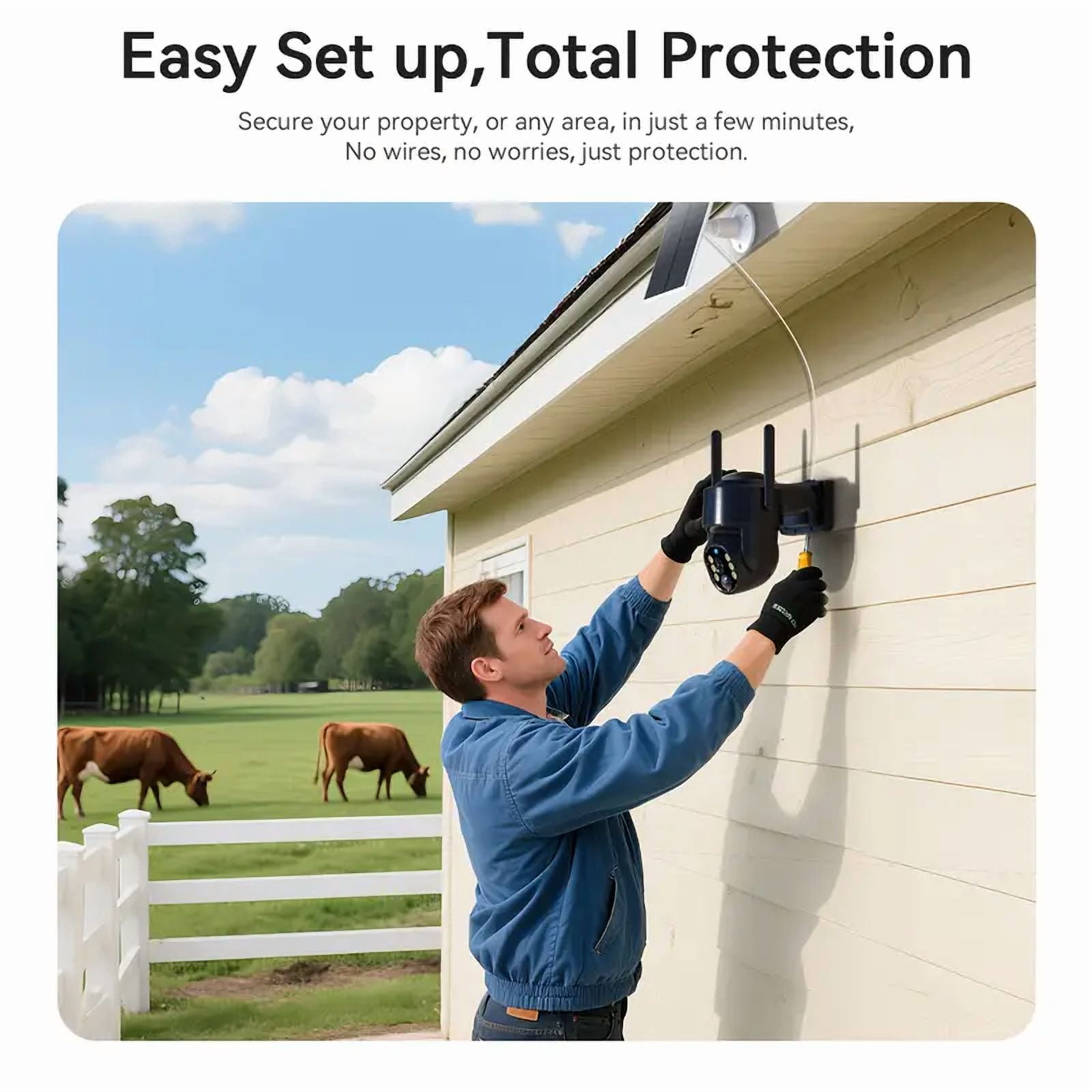 4G LTE Cellular Solar Security Camera, No WiFi Solar Powered Security Camera Outdoor, 360° Live View, 2K Color Night Vision, PIR Motion Detection, 2 Way Talk, Built in SIM Card