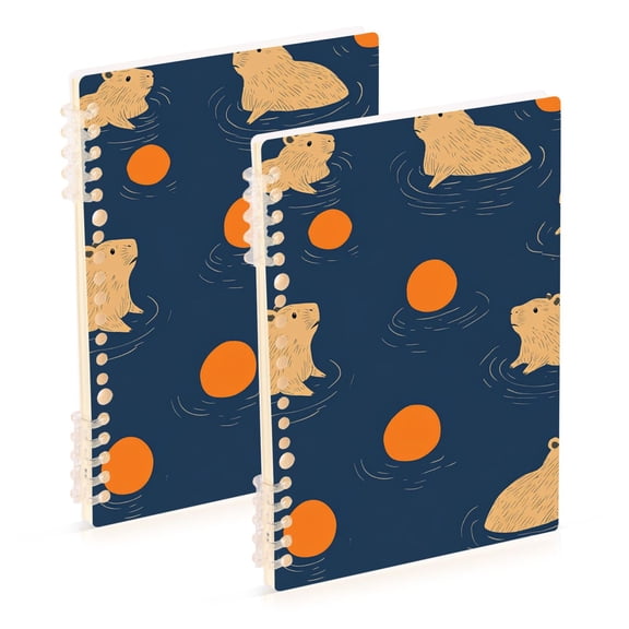 FORMRS 1-Subject Spiral Notebook 8" x 5" College Ruled 60 Refillable Sheet A5 Hard Cover, 2 Pack, Blue Capybaras