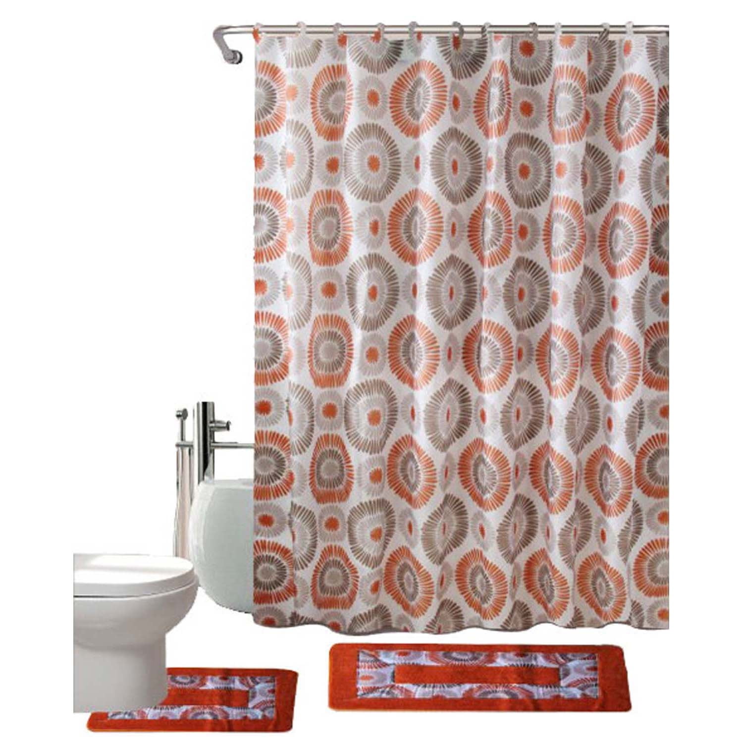 Bath Mat Skylar Orange 15-Piece Printed Bathroom Set Shower Curtain hooks
