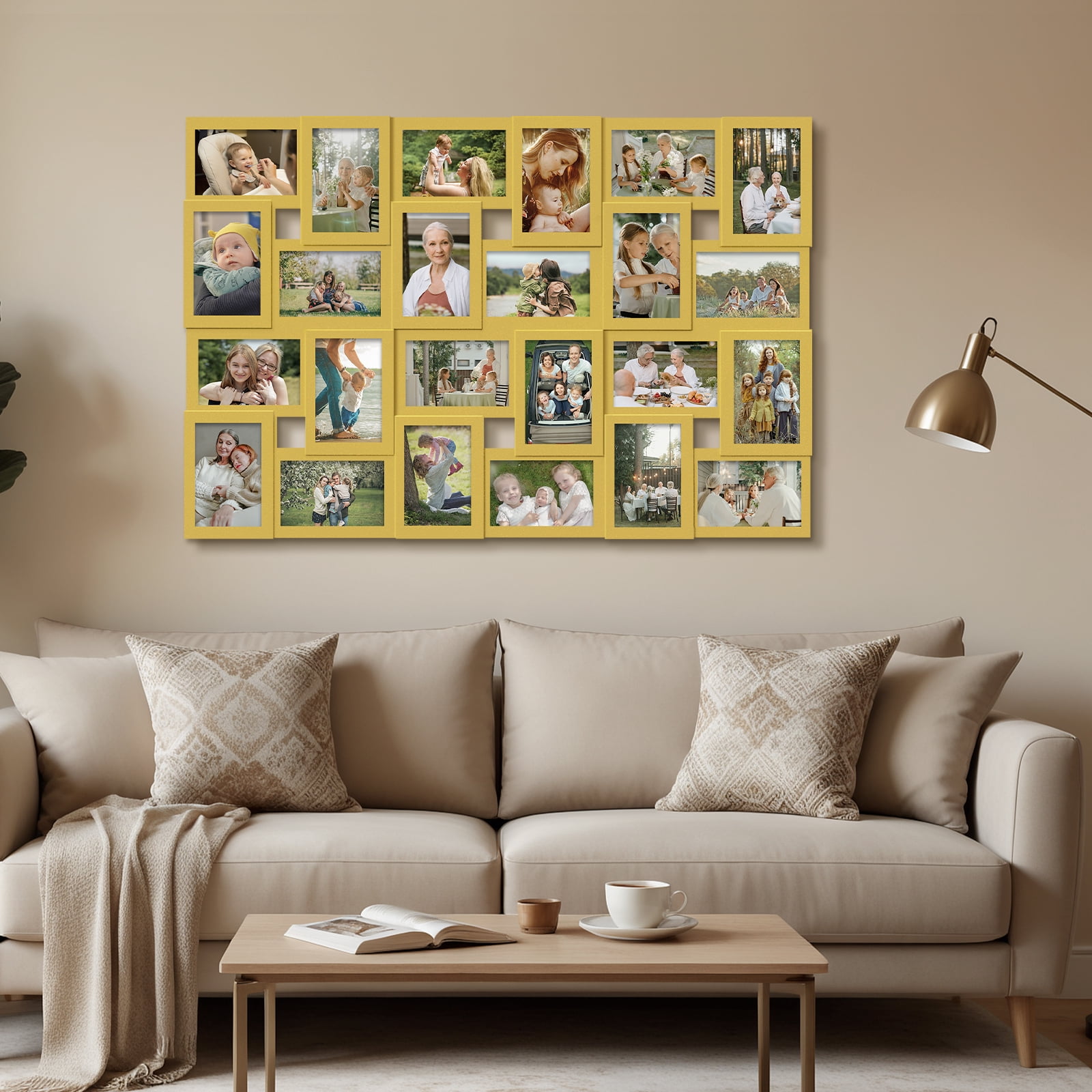 Hello Laura 24 Socket Gold Collage Photo Frame 4 x 6 Pictures for Large Family and Friend Decor
