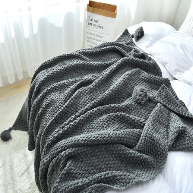 Manta para sofá, manta para la siesta en la oficina, manta de lana tejida, manta informal para aire acondicionado