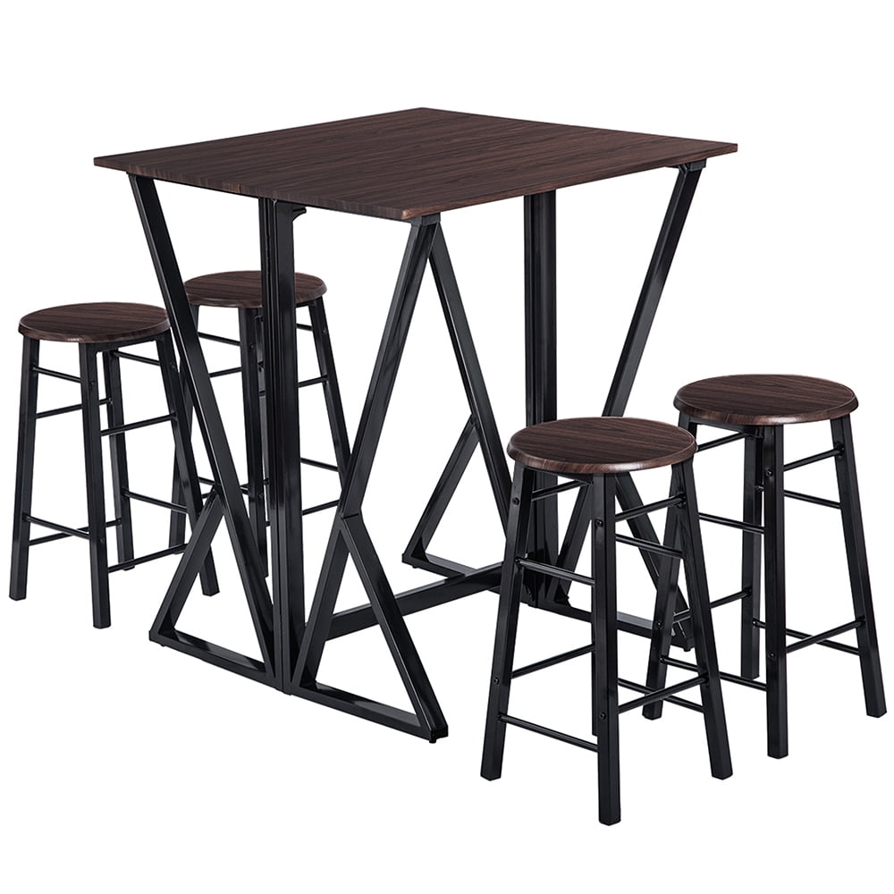 Kepooman 5-Piece Metal Counter Height Dining Set with 4 Bar Stools, Dark Coffee Kepooman 5-Piece Metal Counter Height Dining Set with 4 Bar Stools, Dark Coffee