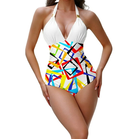 Clearance! Yajing Tankini Swimsuits for Women Women's Slim Fit Hanging Neck Open Back Large Swimwear M Beige