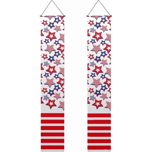 The Stars and Stripes Front Door Hanging Banner Independence Day Summer Porch Sign Hanging Flag Porch Sign for Front Door Outdoor Seasonal Holiday Yard Decor Farmhouse Indoor Wall Backdrop