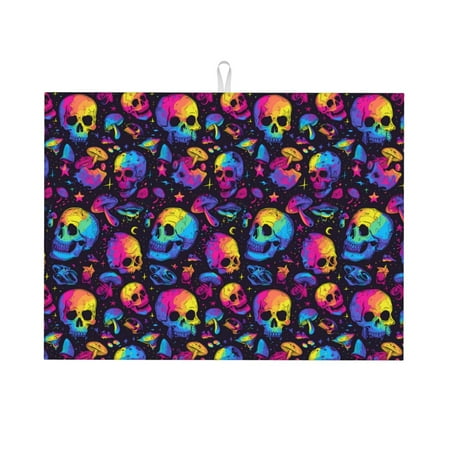 

Qekee mushroom rainbow color Skull Print Dish Drying Mat Dishes Drainer Mat for Kitchen Counter Microfiber Absorbent Dish Draining Reusable Washable Draining Racks Extra Large 18 x24