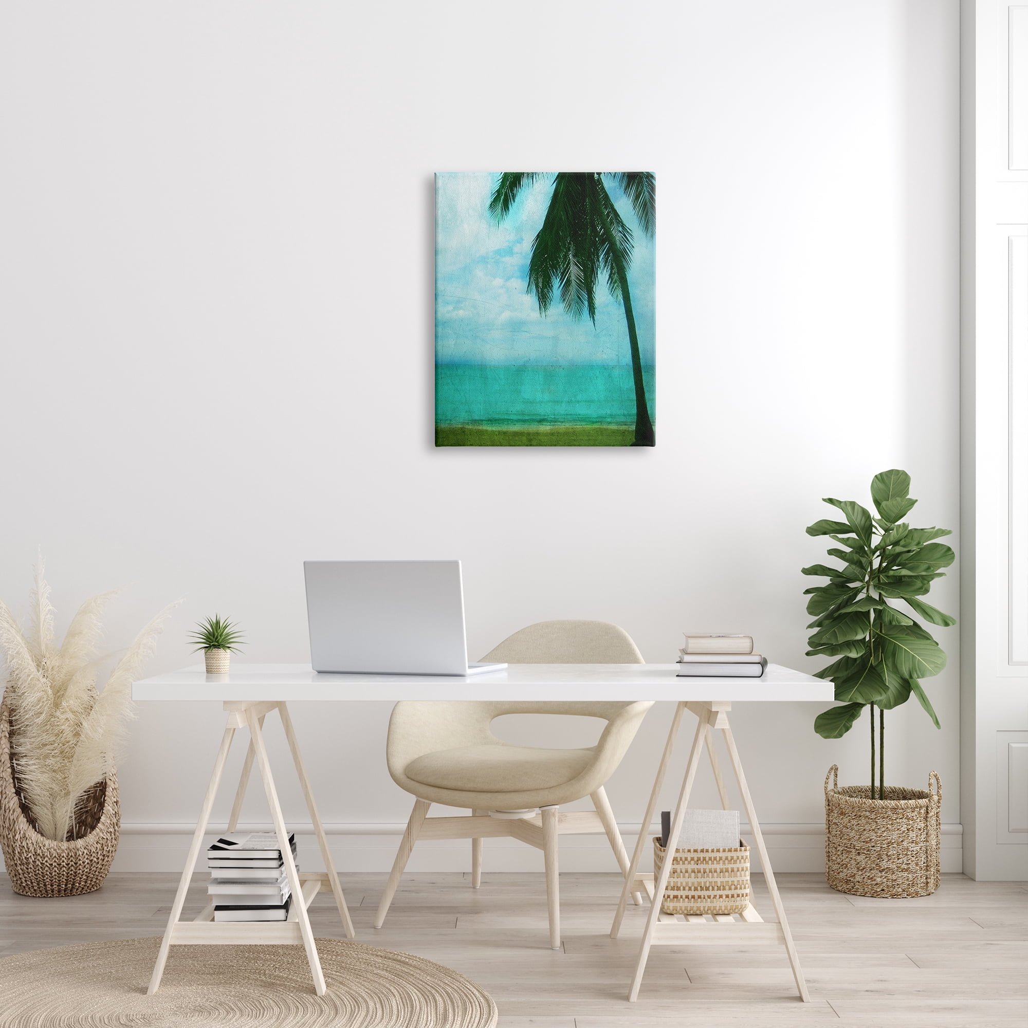Stupell Industries Tropical Coast Palm Tree Silhouette Distressed Scratch Pattern, 24 x 30, Design by Ashley Calhoun