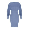 thumbnail image 4 of LLYwey on Sales Party Dresses for Women 2024 Casual Knit Dress Long Sleeve Hip and Waist Dress Long Sleeve Collar Dress New Maxi Dresses Blue L, 4 of 5