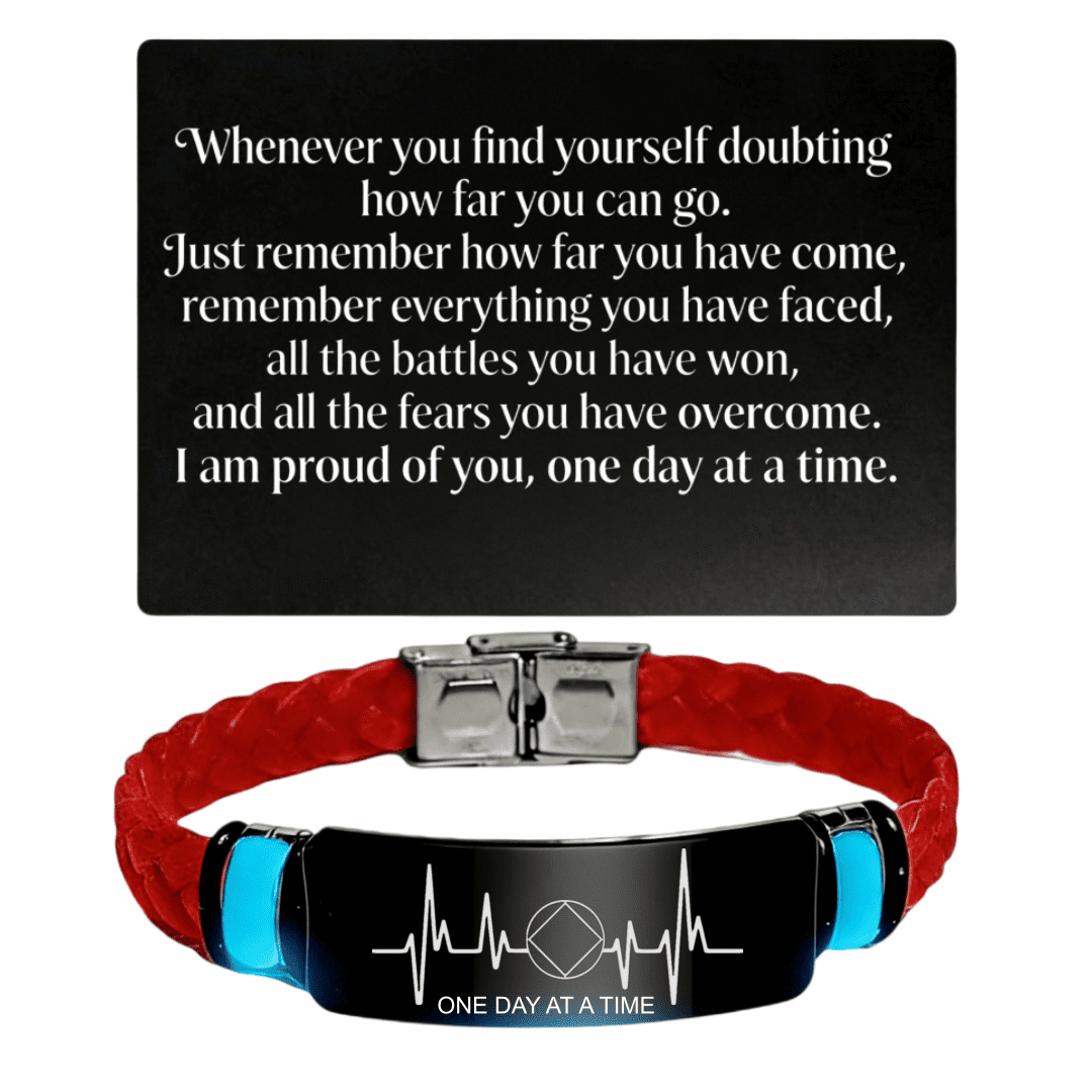 Glow in The Dark AA NA Heartbeat Sobriety Bracelet, Recovery Silicone Band with Inspirational Wallet Card, One Day at a Time Sober Anniversary Jewelry Keepsake Milestone Gifts for Recovering