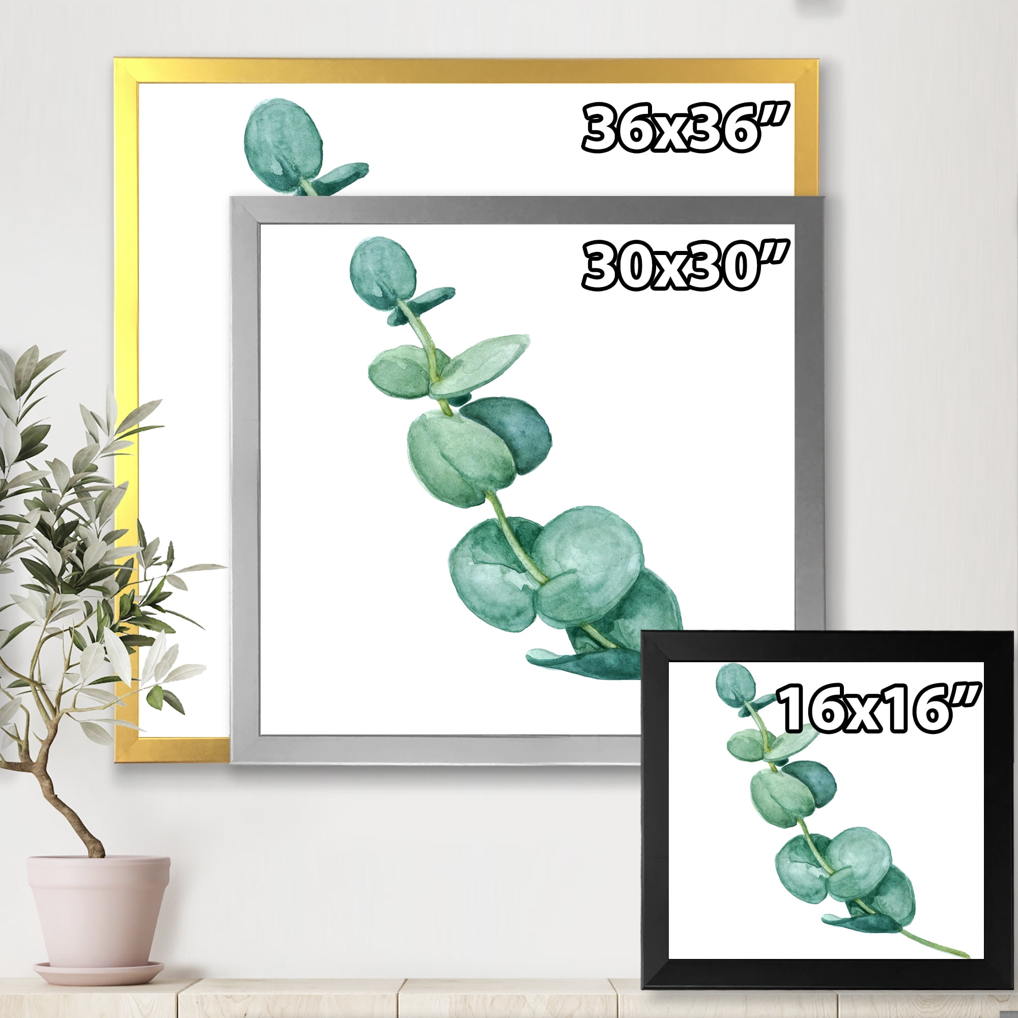 Designart 'Young Eucalyptus Branches and Leaves II' Traditional Framed Art Print