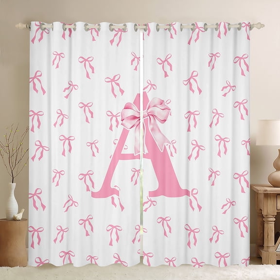 Castle Fairy Girls Monogrammed Letter Black Out Curtains,Pink Bow Curtains Pack of 2 (42x63 Each),Dreamy Princess Bedroom Curtains,Super Cozy Room Decor