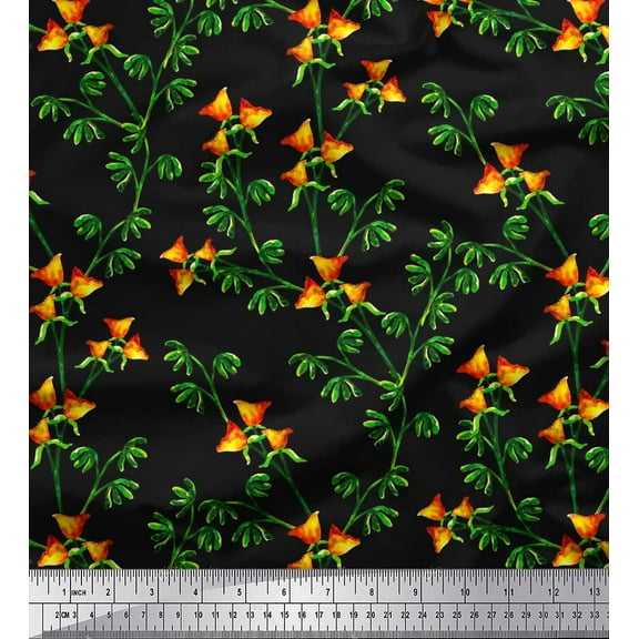 Soimoi Cotton Duck Fabric Flower & Leaves Watercolor Decor Fabric Printed Yard 42 Inch Wide