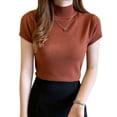 thumbnail image 1 of Chemises Demi-Col Roulé Femmes Tops Tricotés à Manches Courtes Tops Chemises Slim, 1 of 6