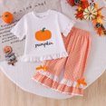 thumbnail image 3 of HCNTES Baby Girl Clothes Toddler Baby Girl Halloween Clothes 6 12 18 24 Month 2T 3T 4T Letters Pumpkin Embroidery Ruffled Trim Crew Neck Short Sleeve Tops and Plaid Gingham Pants 2 Pcs Outfit Set, 3 of 9