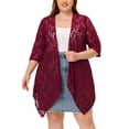thumbnail image 3 of Plus Size Draped Shawls for Women Lightweight Open Front Lace Cardigans Burgundy 4X, 3 of 5
