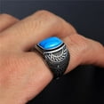thumbnail image 5 of PAMTIER Men's Stainless Steel Simple Style Vintage Flower Pattern Square Cut Blue Gemstone Signet Ring Wedding Band Comfort Fit Silver Size 13, 5 of 6