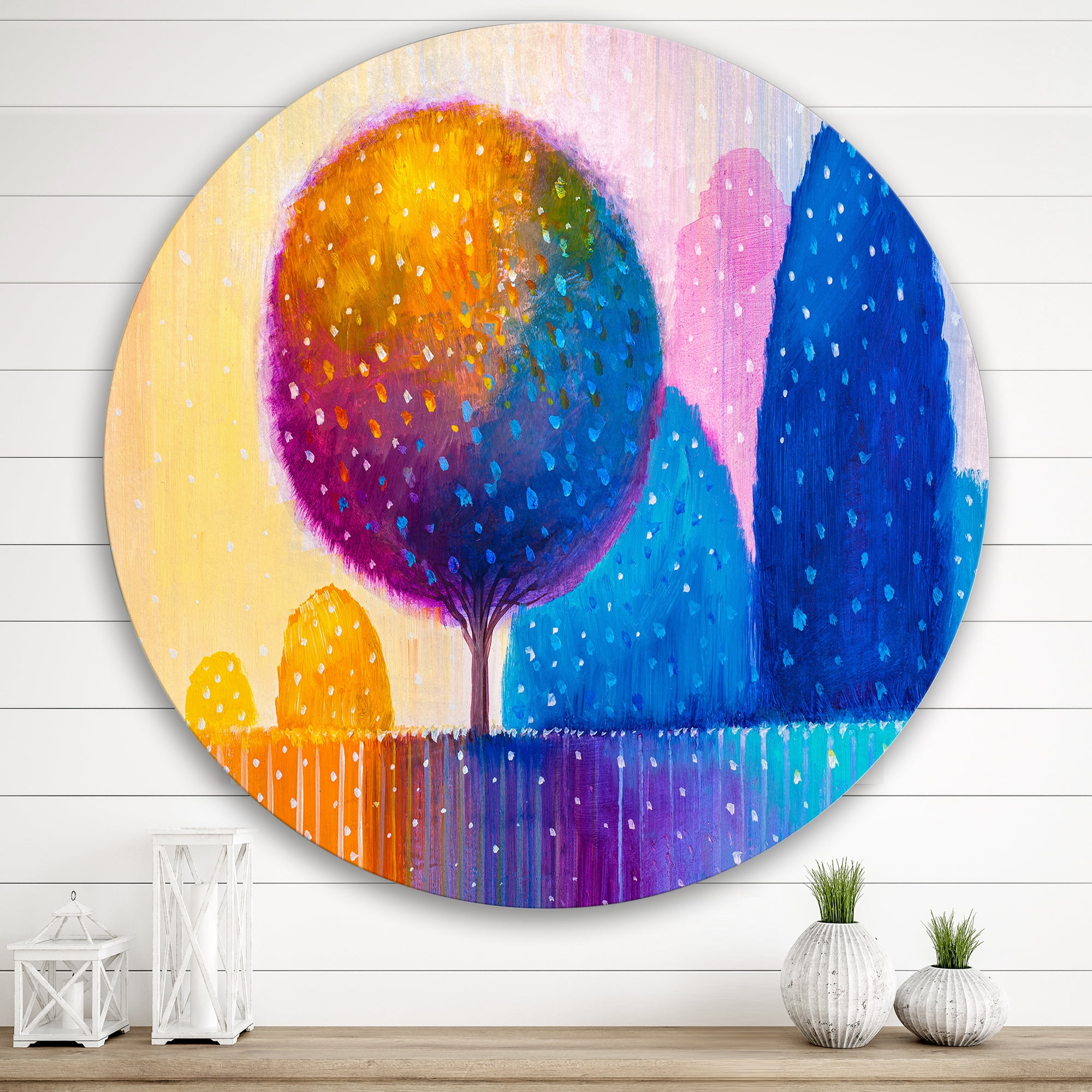 Designart 'Ornamental Colourful Trees X' Modern Circle Metal Wall Art 29x29 - Disc of 29