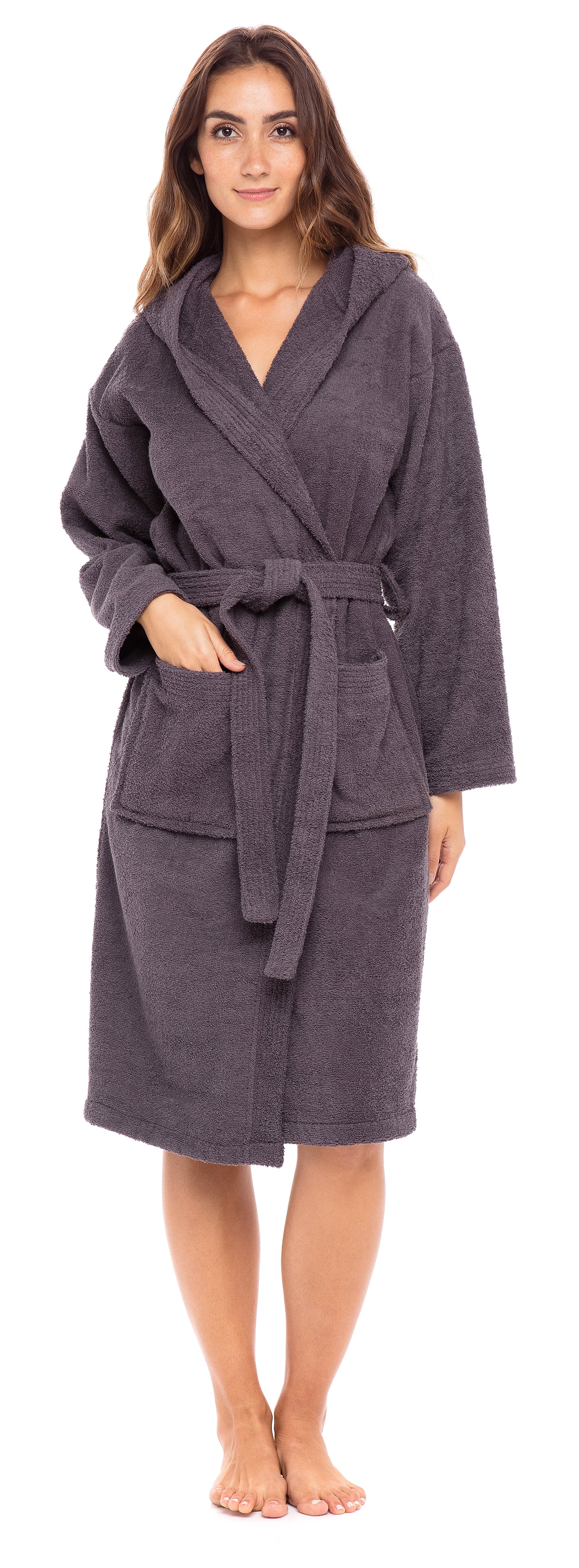Women 100 Luxury Terry Shawl Cotton Hooded Toweling Bathrobe Spa
