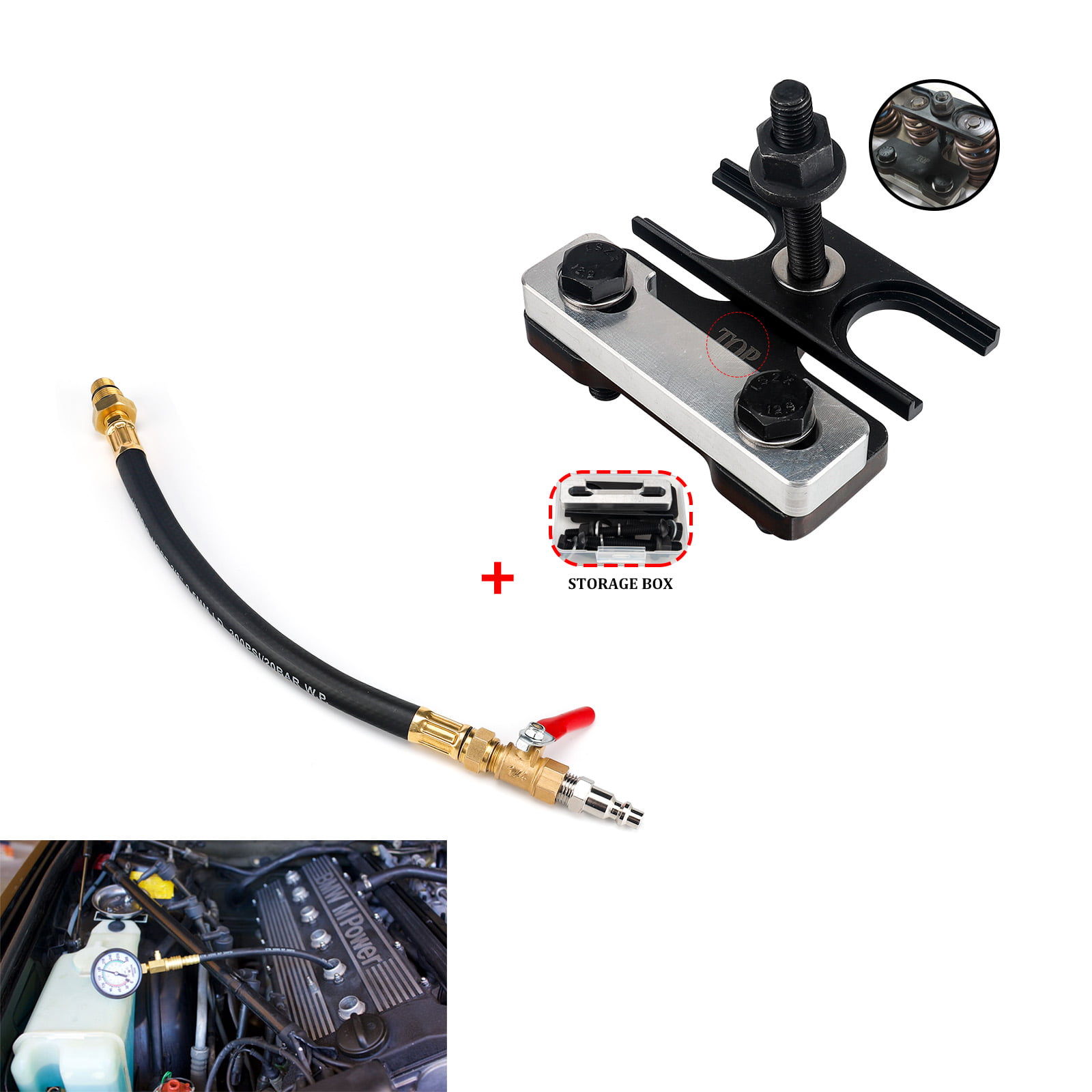 3mirrors Engine Air Valve Holder Pressure Pipe M14+M18 Thread to 1/4 NPT with Ball Valve Cylinder Leakage Testing Assistant Tool Compatible with Mustang Ford GM Trucks LS1/LS2/LS3/4.8/5.3/6.0 