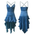 thumbnail image 5 of FRSASU Western Cowgirl Dress for Women Spaghetti Strap Deep V Tie Front Dresses Vintage Boho Tie Front Lace Trim Dress Blue, 5 of 5