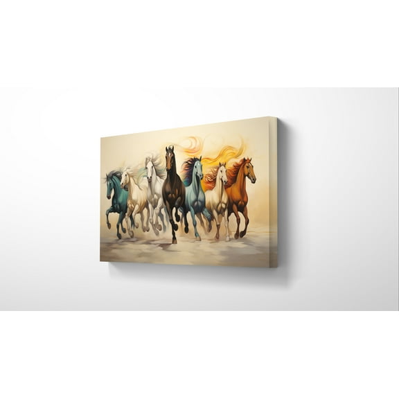 Genie Art 7 Running Horses 001 Canvas Painting 12 in x 16 in Framed