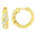 thumbnail image 2 of 14K Yellow Gold 1/4 ct TDW Alternating 3 Row Baguette & Round Brilliant-Cut Diamond Huggy Hoop Earrings (H-I, I2-I3), 2 of 7